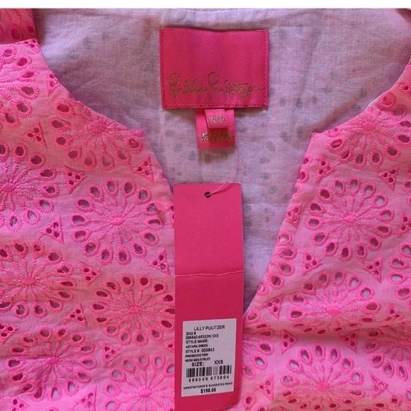 LILLY PULITZER XXS dress Astara in Prosecco Pink Neon Geo Eyelet - Picture 13 of 16